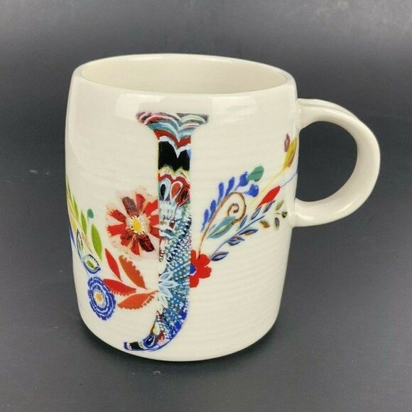 Anthropologie Petal Palette Starla Halfmann Letter J Coffee Mug 14 fl oz Ceramic - Picture 1 of 6